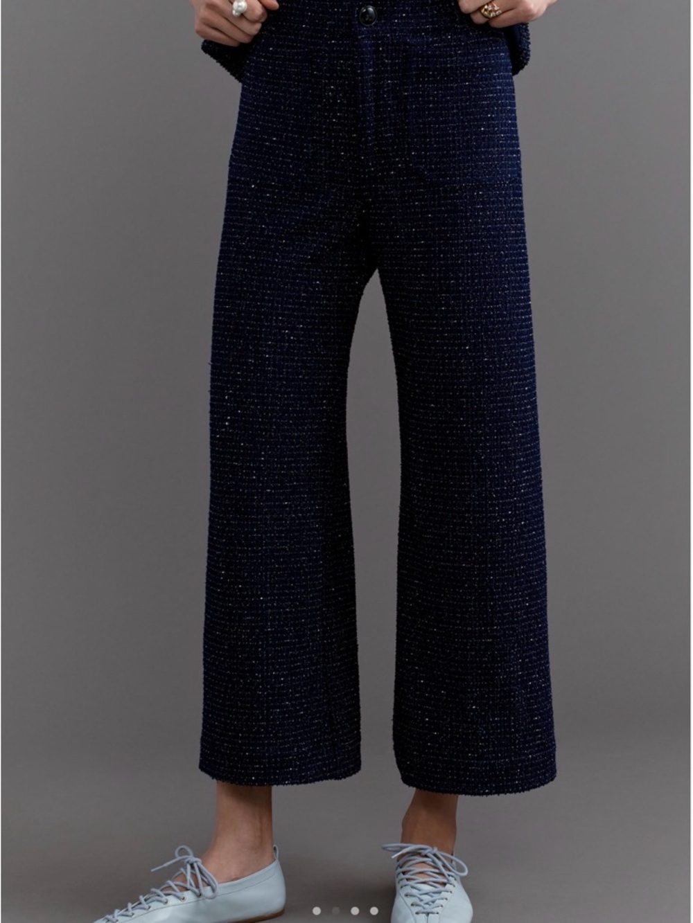 Maeve Navy Colette Tweed Wide-Leg Pants